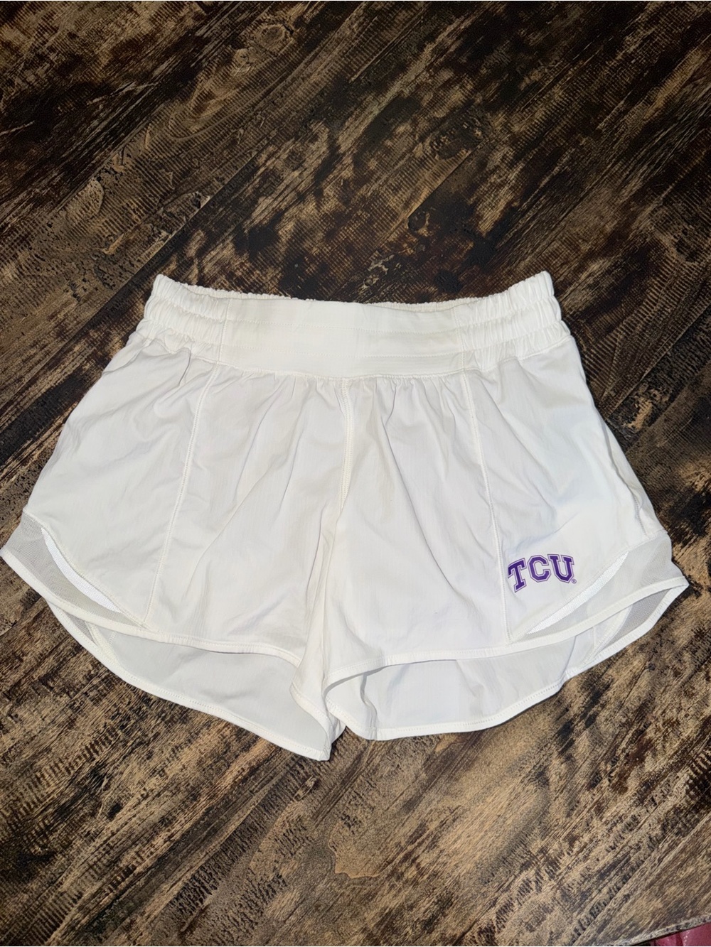 lululemon athletica White Athletic Shorts with Purple TCU Logo